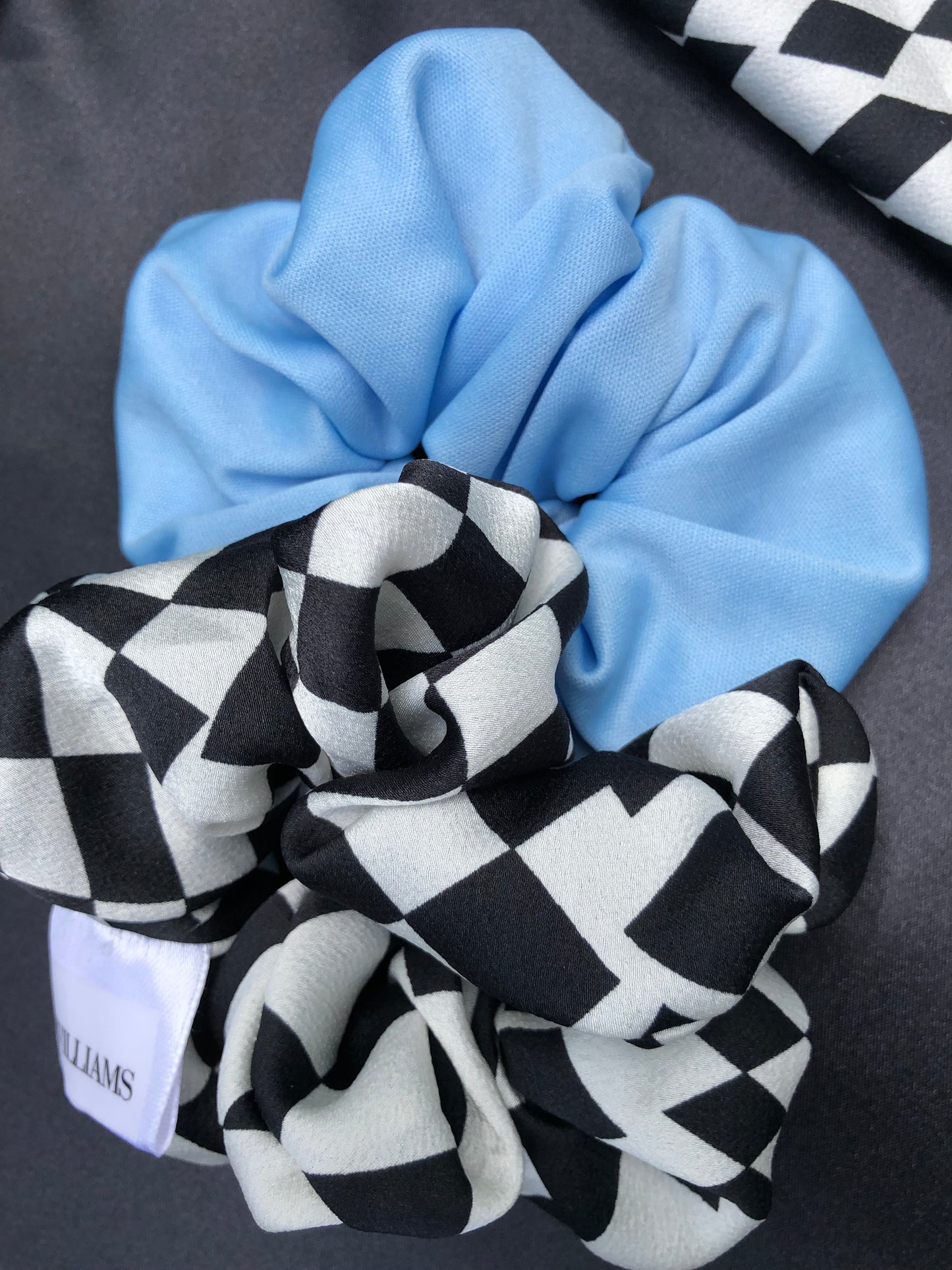Light Blue and Checkered Scrunchie Set (2 Scrunchies)