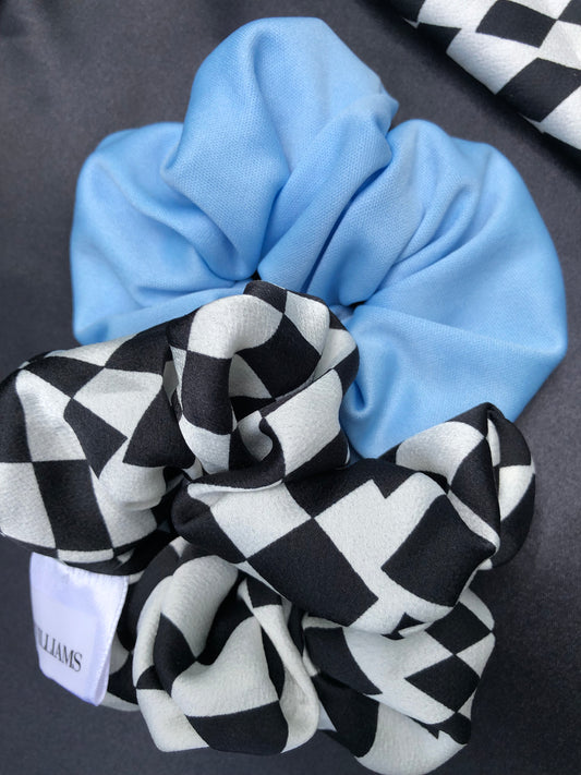 Light Blue and Checkered Scrunchie Set (2 Scrunchies)