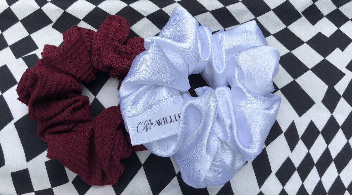White & Burgundy Scrunchie