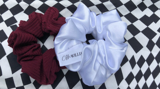 White & Burgundy Scrunchie