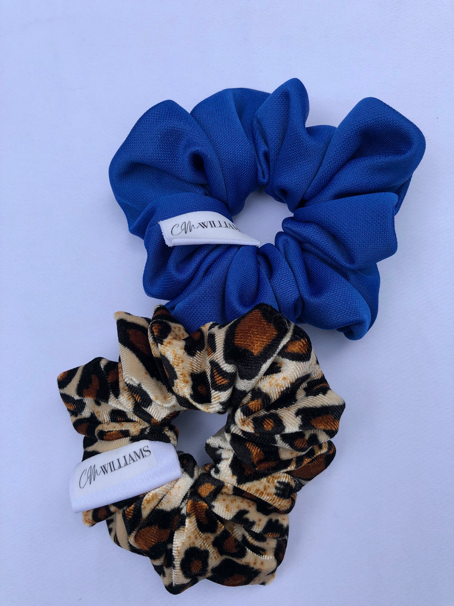 Velvet Leopard Print & Blue Scrunchie Set