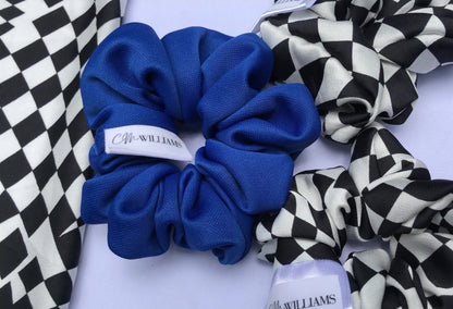 Checkered and Blue Scrunchie Set