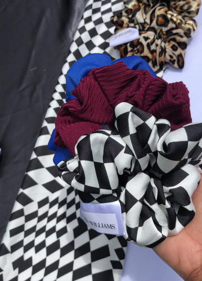 Checkered print, Blue & Burgundy Scrunchies Set